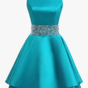NWOT Elegant Teal Dress/sequins, rhinestones Embellished Sz 6-8